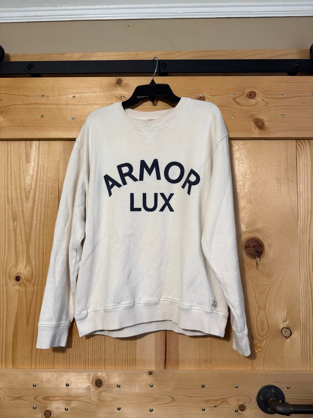 Armor-Lux Logo Crew Neck Sweatshirt Cream Size M Natural Beige